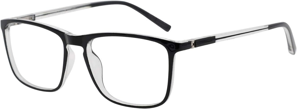 OCCI CHIARI Reading Glasses Men's Rectangle Reader Durable Spring Hinge (w-Black/Transparent, 1.50)