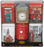 New English Teas Best of British Tea Collection - 6 Iconic London Tins Gift Set (Bus, Big Ben, Phone Box, Post Box) - 4.7oz Loose Leaf English Tea