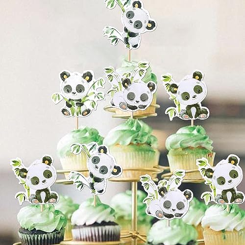 Rsstarxi 36 Pack Panda Cupcake Toppers Green Bamboo Cute Baby Panda Bear Cupcake Picks Decorations for Panda Theme Baby Shower Kids Birthday Party Cake Decorations