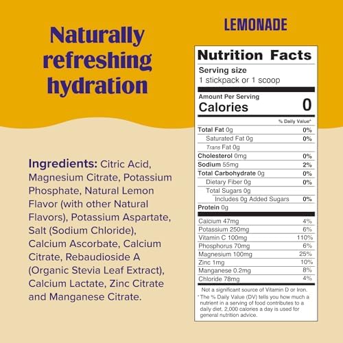 Ultima Replenisher Daily Electrolyte Powder – Lemonade, 20 Stickpacks – Zero Sugar Hydration Packets with 6 Electrolytes and Minerals – Sugar Free, Plant Based & Keto Friendly Drink Mix