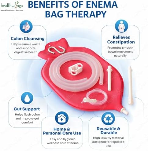 HealthAndYoga™ NaturoFlo Enema Bag Kit - Open Fountain top (2 Quart) - Silicone Tubing and Strong Metal Suspension - Pink