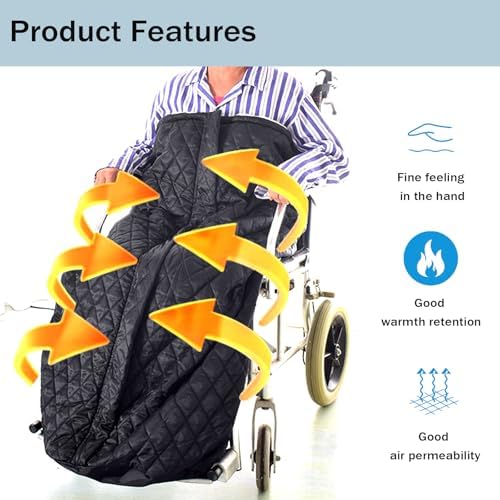 Wheelchair Warm Blanket, Lightweight Wheelchair Blanket with Zipper, Outdoor Adult Warm Blanket, Lower Body Warm for Elderly, Mobility Impaired Black