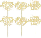 Ephlyn 24Pcs Happy Mothers Day Cupcake Toppers Mom Cupcake Picks Love Mum Cake Decoration Party Supplies for Mother's Day Party Decorations Supplies Gold