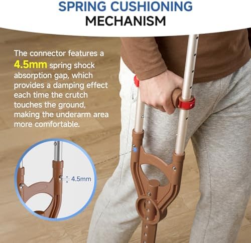 Loyoda Adjustable & Shock-Absorbing Crutch with Dual Height Adjustment, Under Arm Crutches for Adults & Kids 4'3" to 6'3"，Ergonomic Handle & Durable Rubber Tip for Maximum Comfort and Support