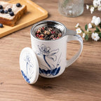 AmorArc Porcelain Tea Mug with Infuser and Lids, 18 Oz Large Cup Strainer with Bag Holder for Loose Leaf Tea, Steeping Coffee Mug for House-warming Wedding Birthday Gift