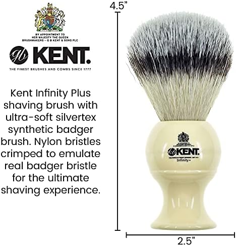 Kent Infinity Plus Shaving Brush with Ultra-Soft Silvertext Synthetic Badger Brush - Perfect Lather and Shaving Brush made for Shave Cream and Shaving Soap - Kent Luxury Shaving Since 1777