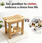 18.5" HDPE Shower Bench with Adjustable Feet & Storage Shelf, Waterproof Non-Slip Shower Stool for Inside Shower, Heavy Duty 400 LBS Shower Chair Seat for Bathroom/Indoor/Outdoor Use, Teak