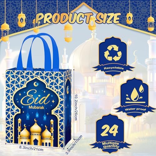 Eid Gift Bag with Handles Reusable Mubarak Treat Bag Non Woven Tote Bags for Ramadan Eid
