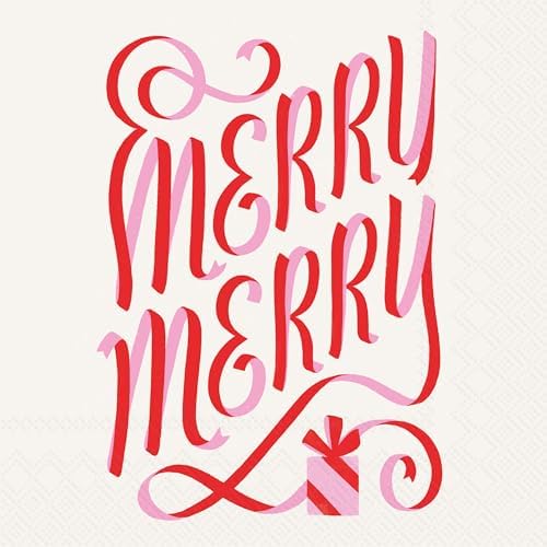IHR Christmas 3-Ply Deluxe Paper Napkins, 20-Count Cocktail Beverage Size, Merry Merry