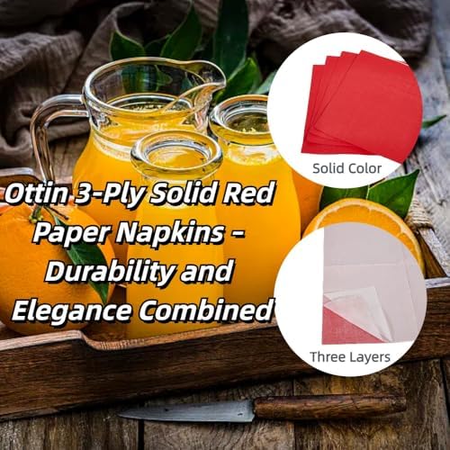Ottin 100-pack Red Vanlentine's Paper Dinner Napkins, 3-Ply 6.5 x 6.5 Inch Disposable Luncheon Napkins for Birthday, Wedding Party, Engagement, President's Day, Mother's Day, Memorial Day