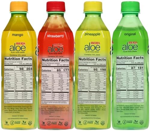 Iberia Aloe Vera Drink with Pure Aloe Pulp, Variety, (Pack of 8) 2 x Original, 2 x Mango, 2 x Pineapple, 2 x Strawberry