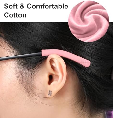 8Pcs Ear Cushions for Glasses, Pink Soft Cotton Cushions for Eyeglass Arms Ears Grip for Women, Anti-Slip Comfort Temple Tips, Easy to Install, 4 Pair