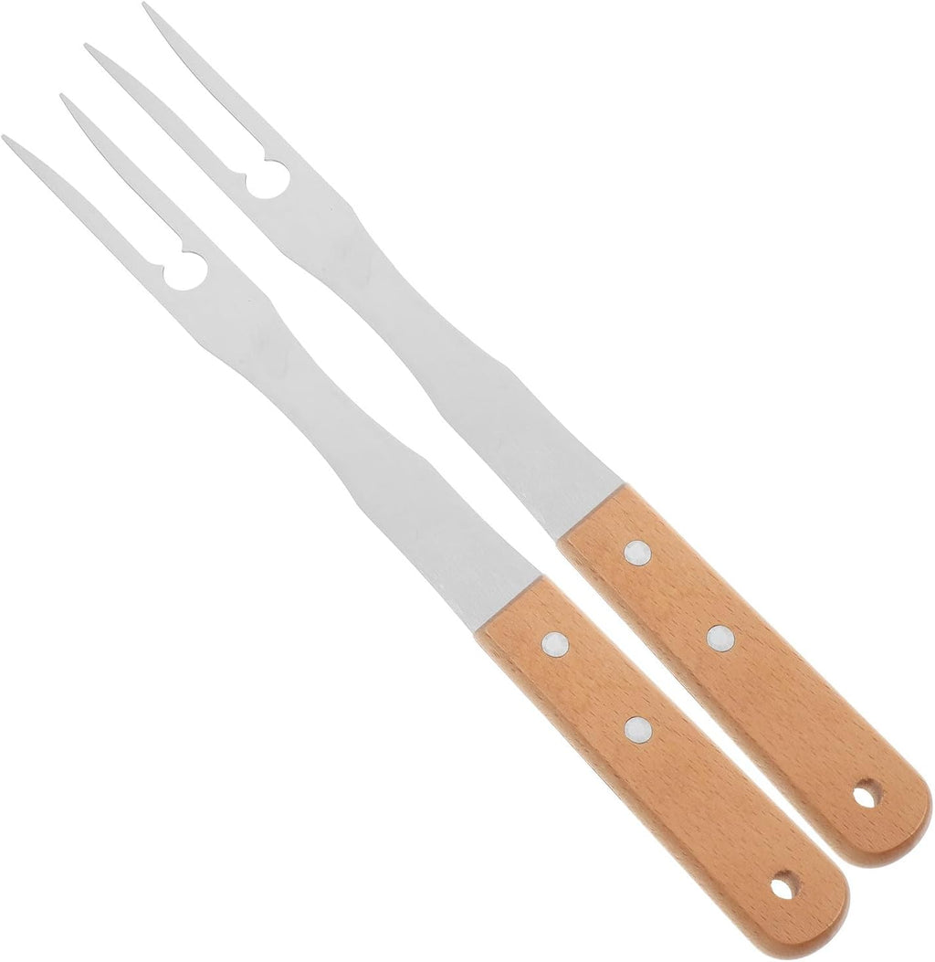 Gatuida 2pcs Stainless Steel Meat Fork with Wood Handle for Barbecue and Outdoor Grilling, Extra Long Kitchen Fork for Steak, Fruits, and Food Serving