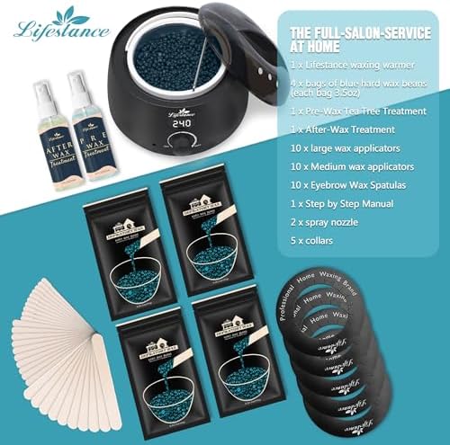 Lifestance Waxing Kit for Women & Men - L2 Digital Wax Pot Warmer, Brazilian & Bikini Hair Removal Kit with 14.1oz Hard Wax Beads & 42 Accessories, Professional for Face, Leg, Eyebrow, Body at Home