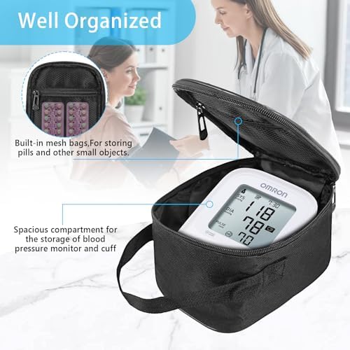 Home Blood Pressure Monitor Portable Storage Organizer Bag with Handle Compatible with Smart Upper Arm Blood Pressure Monitor,Digital Wrist Blood Pressure Monitor Travel Carrying Storage Bag(Bag Only)