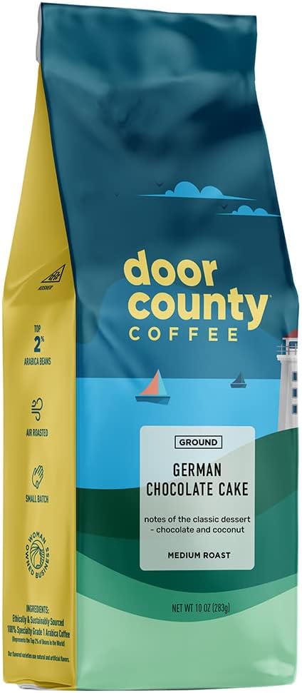 Door County Coffee German Chocolate Cake Flavored Coffee -10oz Bag - Ground Medium Roast - 100% Arabica