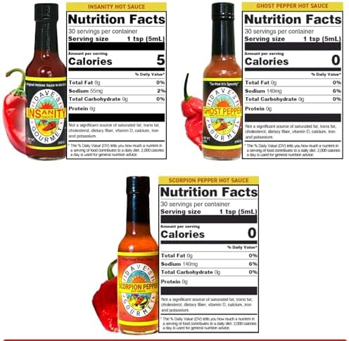 Dave’s Gourmet Super Spicy Hot Sauce Variety 3 Pack - Includes Insanity, Ghost Pepper Naga Jolokia & Scorpion Pepper - Hottest Hot Sauce - No Preservatives, Vegan, Gluten-Free Sauce, 5oz Bottles