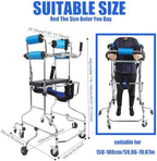 Adult Walker for Seniors Hemiplegia Rehabilitation Standing Frame, Lower Limb Training Walking Aid with Seat and Wheels, Adjustable Height for 59-71 Inch Adults