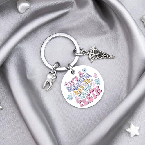 Dental Assistant Accessories Dental Hygienist Gifts Dentist Assistant Keychain Dentist Appreciation Gifts for Women Friends Coworkers Birthday Thanksgiving Christmas Gift Teeth Themed Keyring