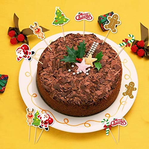FEPITO 60 Pieces Christmas Cupcake Toppers Picks Merry Christmas Toothpick Flags for Cake Decorations Party Holiday Supplies