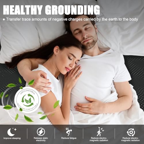 Grounding Mat for Bed Queen, 60"x80" Earthing Mat Grounding Pad for Better Sleep, Pain and Stress Relief, Conductive Carbon Fiber with Cord, Safe & Durable