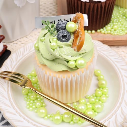Green Sprinkles for Cake Decorating, 130g/4.6oz Edible Light Green Pearl Sprinkles Mix, Sugar Candy Pearls for Baking, Cookie Decorations and Cupcake Toppings, Wedding Party Supplies