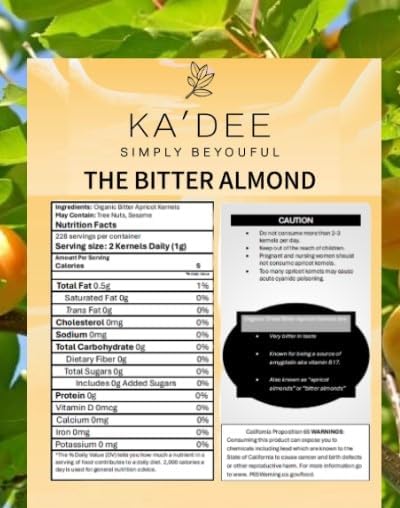 Ka'Dee Simply Beyouful Organic Bitter Apricot Kernels 1 lb (16 oz), The Bitter Apricot Kernels, The Bitter Almond Organic and Raw USDA Organic Certified Seeds, NON-GMO, Gluten Free, Resealable Bag