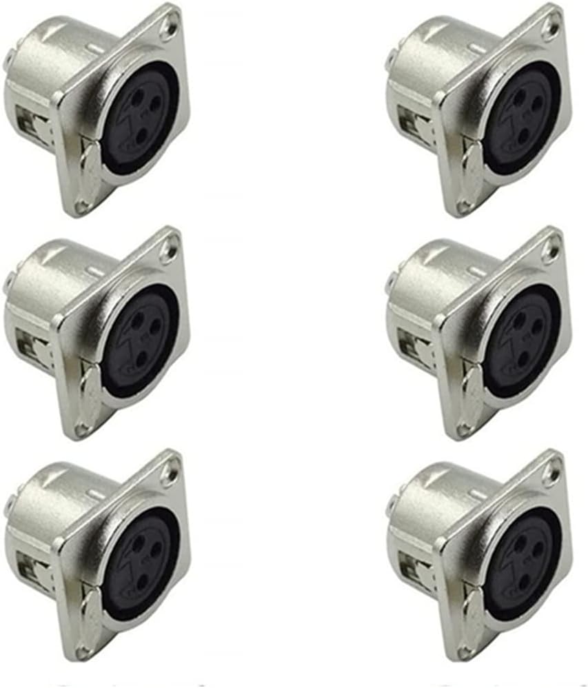 6 Pcs XLR Female Jack 3 Pin Panel Mount Jacks, XLR Female Socket Audio Studio Connector,Silver Metal Housing