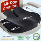 5 STARS UNITED Seat Cushion for Tailbone Pain Relief – Large Memory Foam Cushion for Coccyx, Hip, Sciatica & Post-Surgery Recovery – Wheelchair, Car, Desk, Gaming & Office Chairs, Black, XX-Large