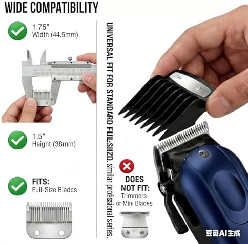 10 Pack Black Professional Hair Clipper Guards Cutting Guides, Coded Cutting Guides 1/16” to 1” Compatible with Wahl all Clippers