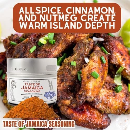 Taste of Jamaica | Authentic Gourmet Jerk Seasoning | Artisanal Spice Blend | Non GMO, All Natural | Handmade in Small Batches in USA | GLP-1 Friendly | Magnetic Tin | 1.5 Ounce | Gustus Vitae | #6