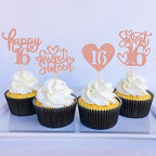 48 Pack Happy Sweet 16 Cupcake Toppers Sweet Sixteen 16 Happy 16 Cupcake Picks for 16th Birthday Wedding Anniversary Party Cake Decorations Supplies Rose Gold