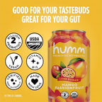 Humm Probiotic Kombucha The Original Variety 12 Pack, Organic, 2 Billion Probiotics for Gut Health, Mango Passionfruit, Blueberry Mint and Strawberry Lemonade