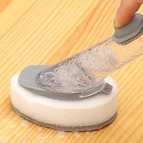 Generic Dish Brush with Soap Dispenser Dish Scrubber with 2 Replaceable Brush Heads 2024 New Kitchen Dish Scrub Brush with 9"" Handle Dish Cleaning Brush Dish Wand for Dishes, Pots, Gray