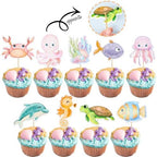 Ephlyn 36Pcs Ocean Animal Cupcake Toppers Under the Sea Turtles Octopus Cupcake Picks Seahorse Coral Cake Decorations for Under the Sea Theme Baby Shower Birthday Party Supplies