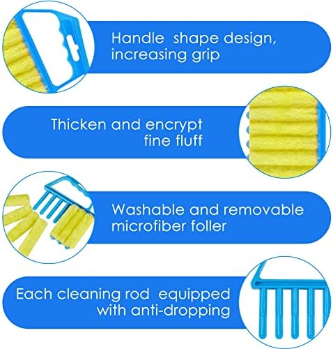 4 Pcs Window Venetian Blind Cleaner Duster Tool 7 Finger Blind Rush and Shutter Cleaner Brush Hand-held Window Shutter Air Conditioner Duster for Dirt(Green, Blue)