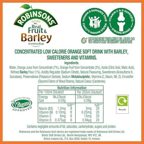 ROBINSONS WATER ORANGE BARLEY, 28.74 FO