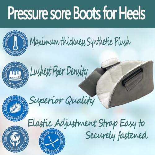 Vogana 1 Piece Fuzzy Heel Protectors for Pressure Sores Ulcers Adjustable Pillow Surgery Recovery Cushion for Elderly Bedridden Grey