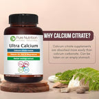 Pure Nutrition Ultra Calcium 1000mg with VIT D3 + K2 | 240 Tabs (120 X Pack of 2) | Calcium Supplement with Calcium Citrate Malate, VIT D3, K2, Moringa Oleifera, Magnesium and Zinc.