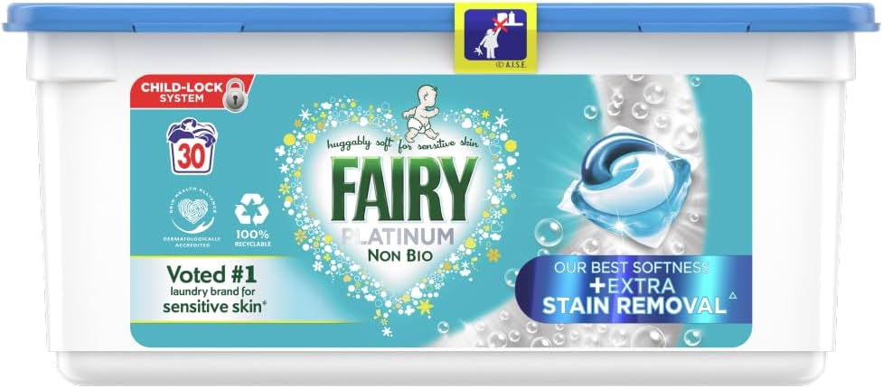 Fairy Platinum Non Bio + Extra Stain Remover Pods 30 Washes