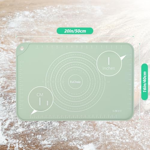 Silicone Pastry Mat 20"*16" Extra Thick Non Stick Baking Mat Food Grade Silicone Dough Rolling Bake Mat with Edge Heightening Green