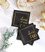 Cheers to Years Cocktail Napkins - 50 PK - 3-Ply Birthday Napkins 5x5 Inches Disposable Party Napkins Beverage Paper Napkins or Birthday Decorations Wedding Anniversary Black and Gold (60 Years)