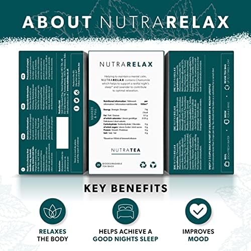 Nutra Tea NUTRARELAX - Sleep Tea | Stress Relief Tea | Calming Teas – For Relieving Stress & A Good Night’s Sleep – Includes Chamomile, Lemon Balm and Passionflower - 40 Individually Wrapped Bags - Herbal Teas (2 Pack)