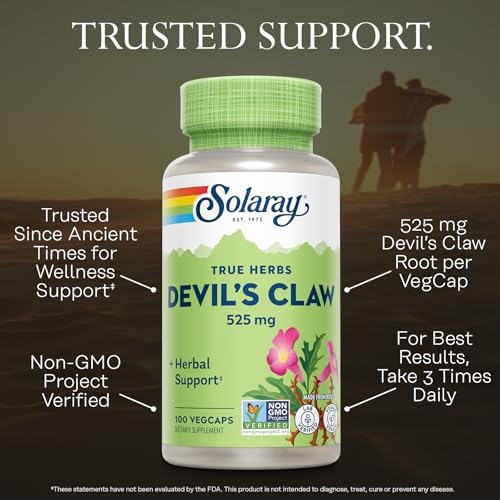 Solaray Devil's Claw Root 525 mg - Devils Claw Herbal Supplement, Devilsclaw Herb Pills, Cartilage Support for Men & Women, Non-GMO, Lab Verified - 100 Vegan Capsules