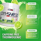EHP Labs OxyShred Non Stimulant Pre Workout Powder - Stim Free Pre Workout, Caffeine Free Preworkout for Men & Women - Non Stim Preworkout - Sugar Free Energy Powder - Mojito, 60 Servings