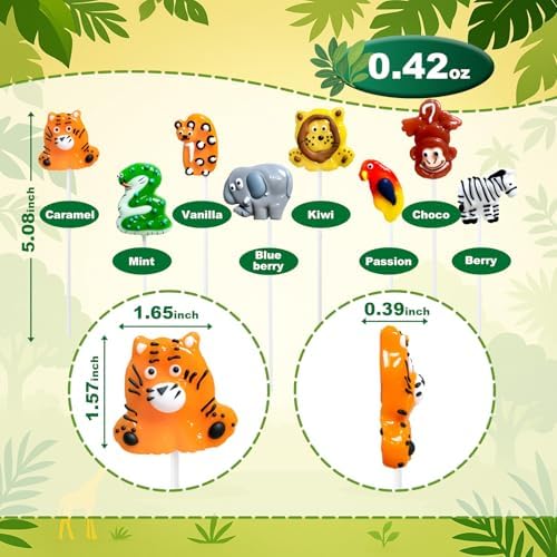 Wildlife-Shaped Lollipops 24 Pack, 8 Shapes + 8 Flavors Safari Animal-Themed Candy Suckers For Zoo Birthday, Jungle Theme Sweet Treats Individually Wrapped Bulk, Wildlife Conservation Candy