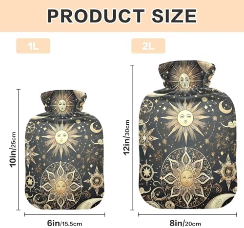 Sun Moon and Stars Hot Water Bottle Water Heating Pad Hot Water Bag for Neck, Shoulder and Menstrual Cramps, 2L