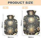 Sun Moon and Stars Hot Water Bottle with Velvet Cover Hot Water Bag for Neck and Shoulder Pain Relief, 1 Liters