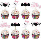 24Pcs Pink Black Two Spooky Cupcake Toppers Halloween 2nd Birthday Cupcake Toppers for Two Spooky Halloween Birthday Cupcake Topper Decor