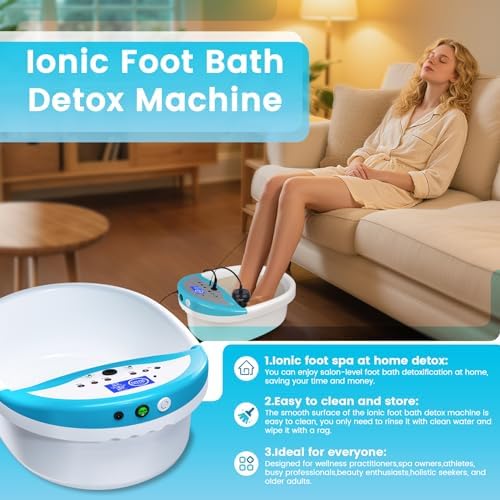 LeCuag Ionic Foot Bath Detox Machine, Foot Spa Machine for Home Use - Foot Bath Soak Tub with Heating Belt, Auto Countdown Timer & Includes 100 Disposable Ion Cleaning Liners